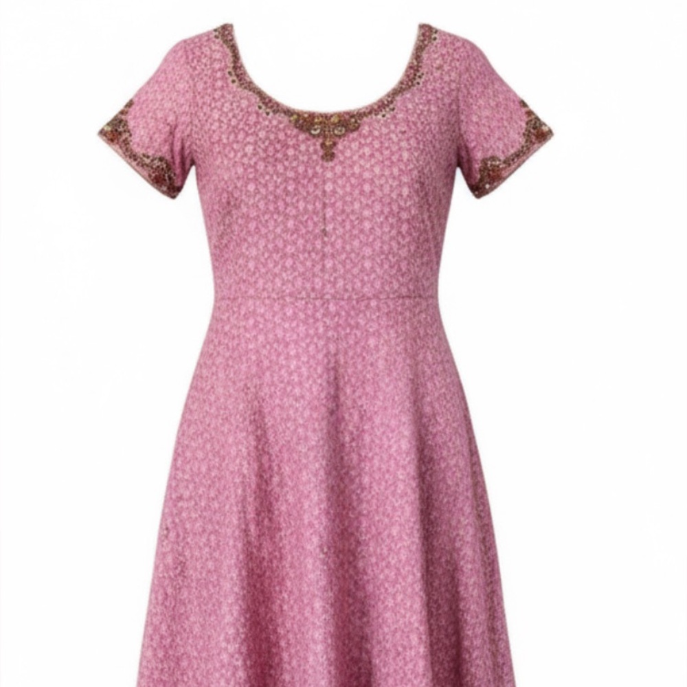 Vintage Silk Fuchsia Pink Sequin Ornate Traditional Kurta Tunic Top Size S
